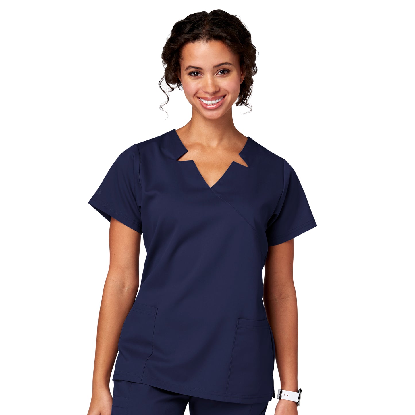 Meta Ladies Antimicrobial Notched Mock Wrap Scrub Top 15201