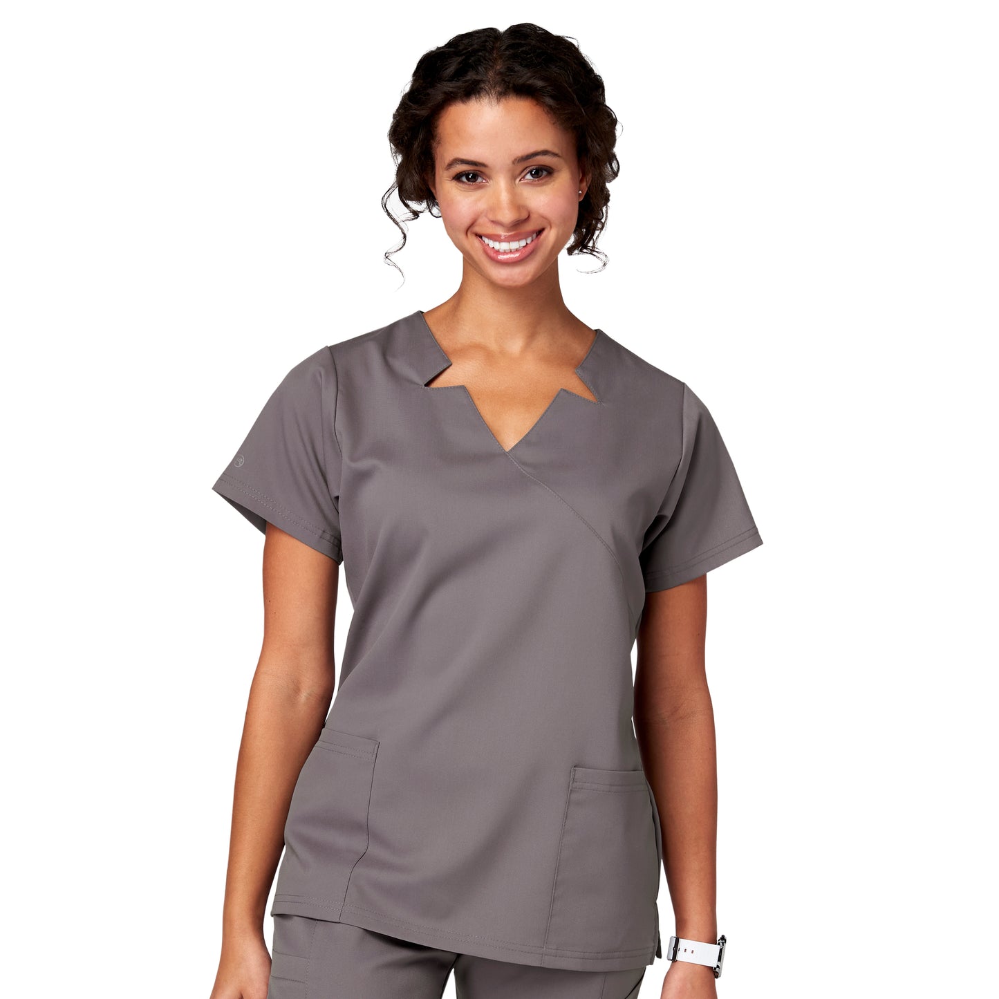 Meta Ladies Antimicrobial Notched Mock Wrap Scrub Top 15201