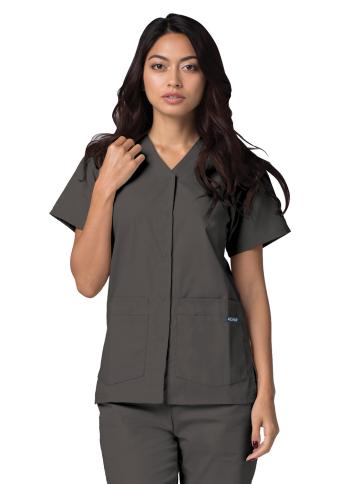 Adar Women's Double Pocket Snap Front Scrub Top 604