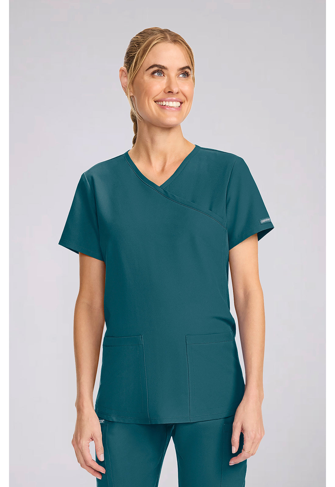Cherokee Maternity Mock Wrap Scrub Top CK701A