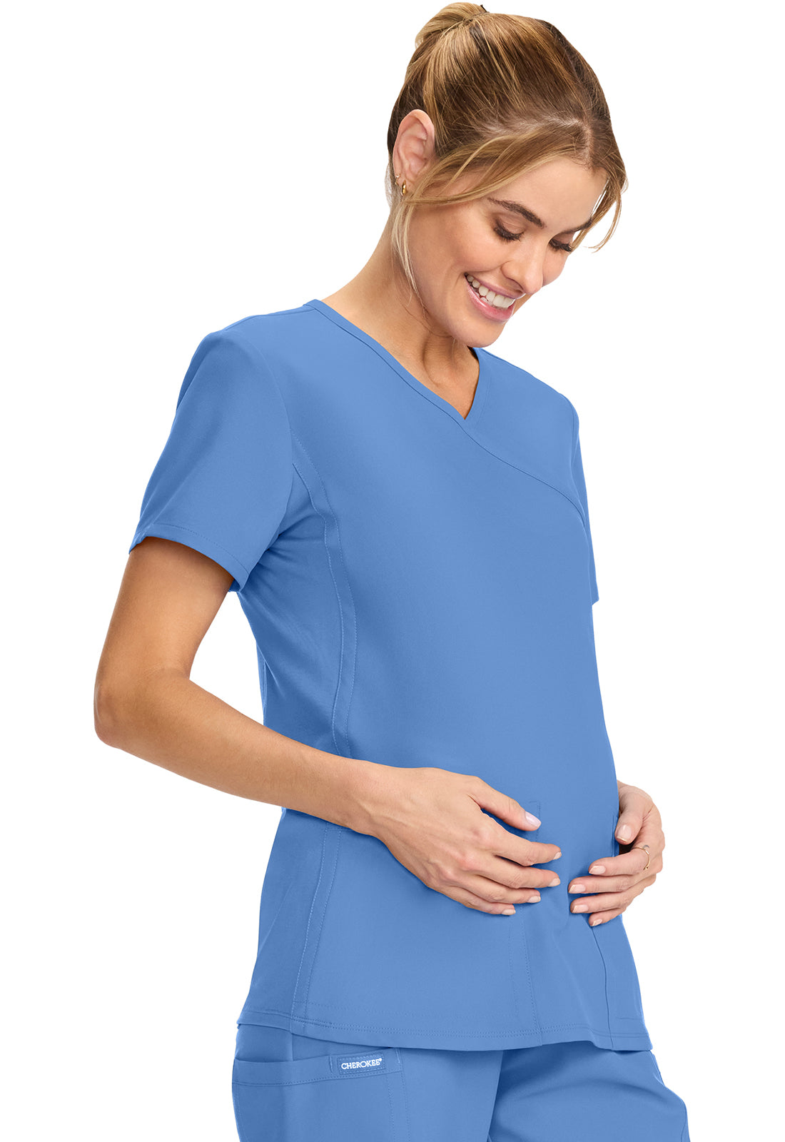 Cherokee Maternity Mock Wrap Scrub Top CK701A