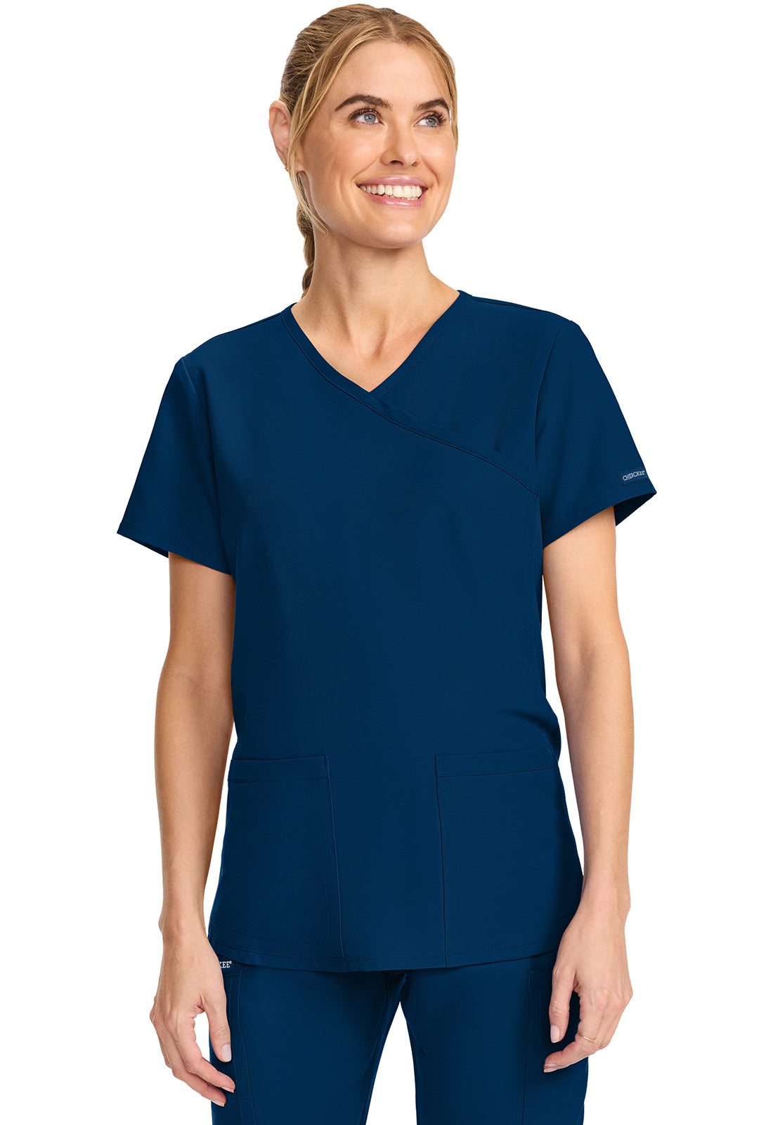Cherokee Maternity Mock Wrap Scrub Top CK701A