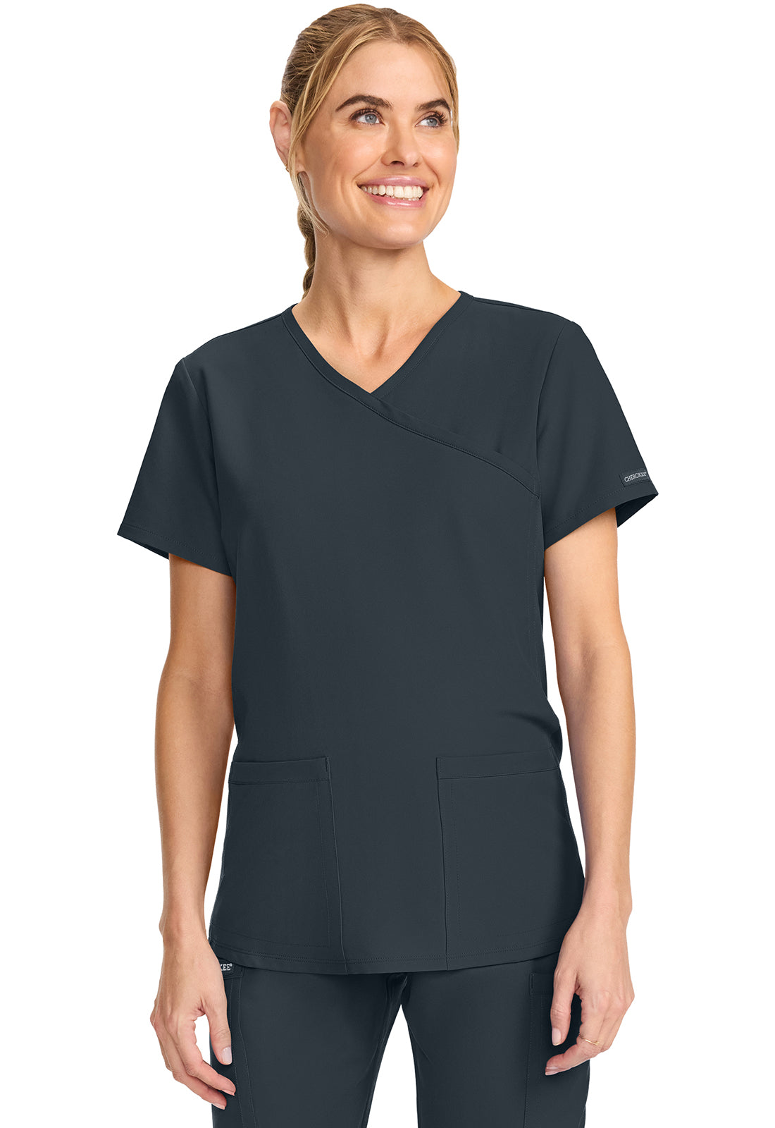 Cherokee Maternity Mock Wrap Scrub Top CK701A