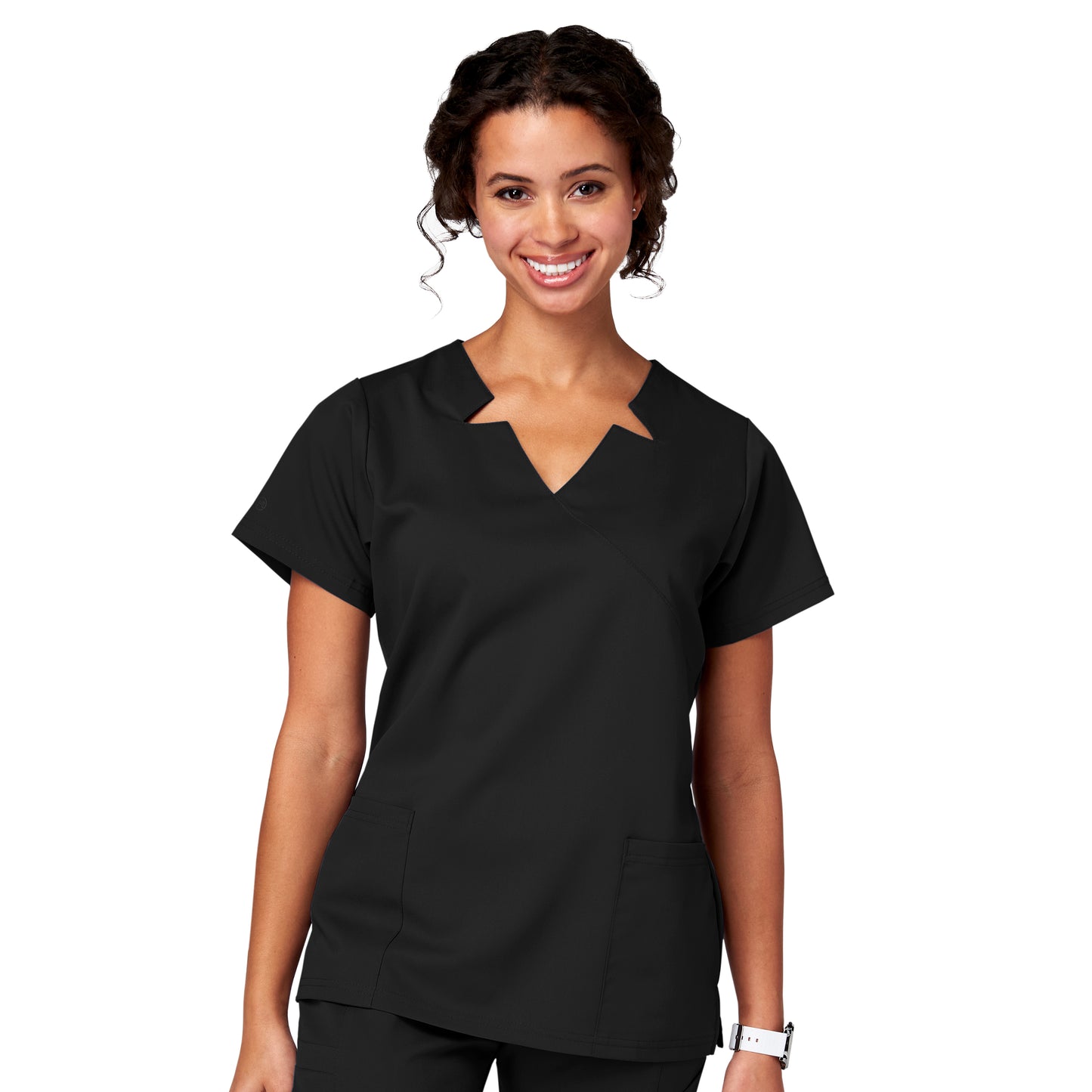 Meta Ladies Antimicrobial Notched Mock Wrap Scrub Top 15201