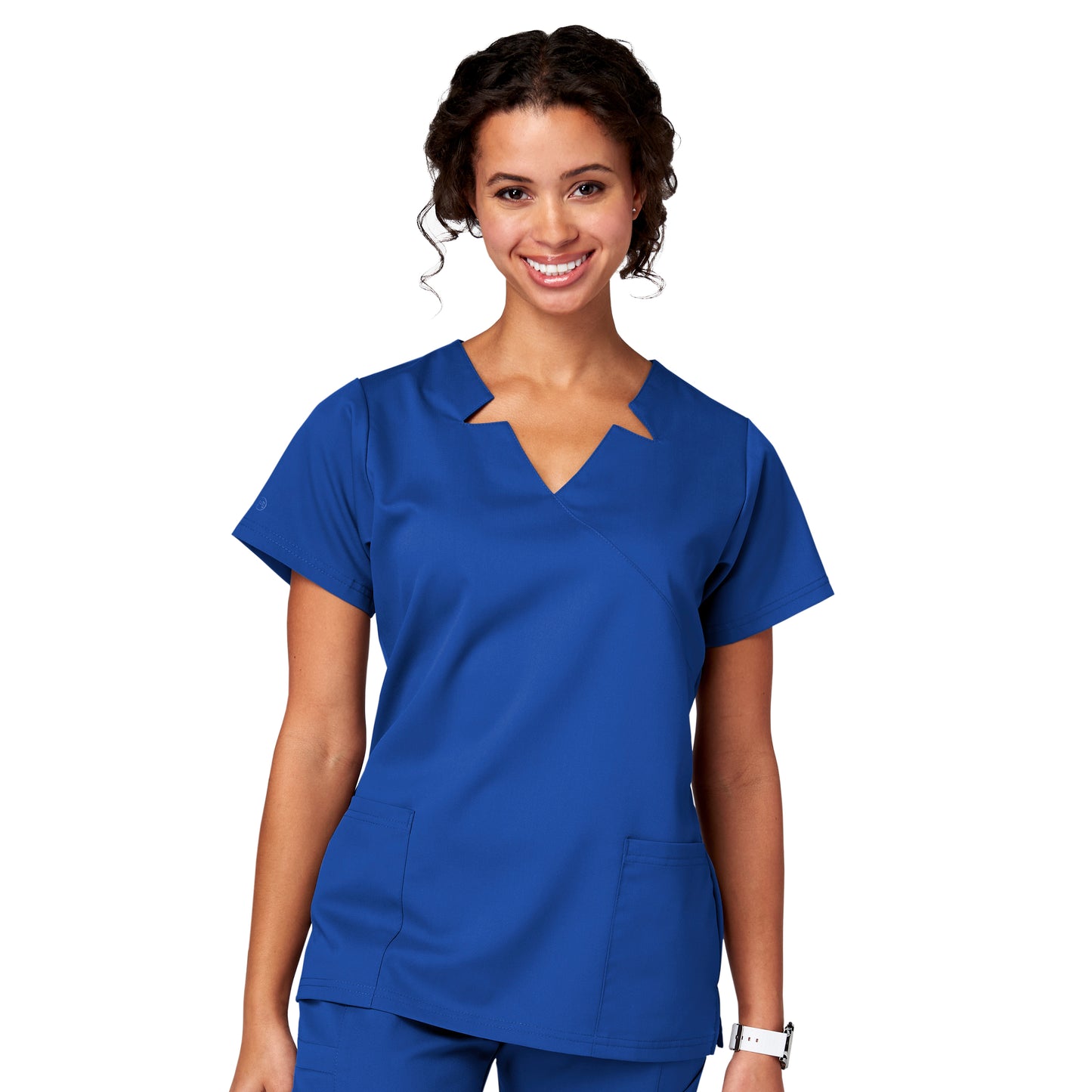 Meta Ladies Antimicrobial Notched Mock Wrap Scrub Top 15201