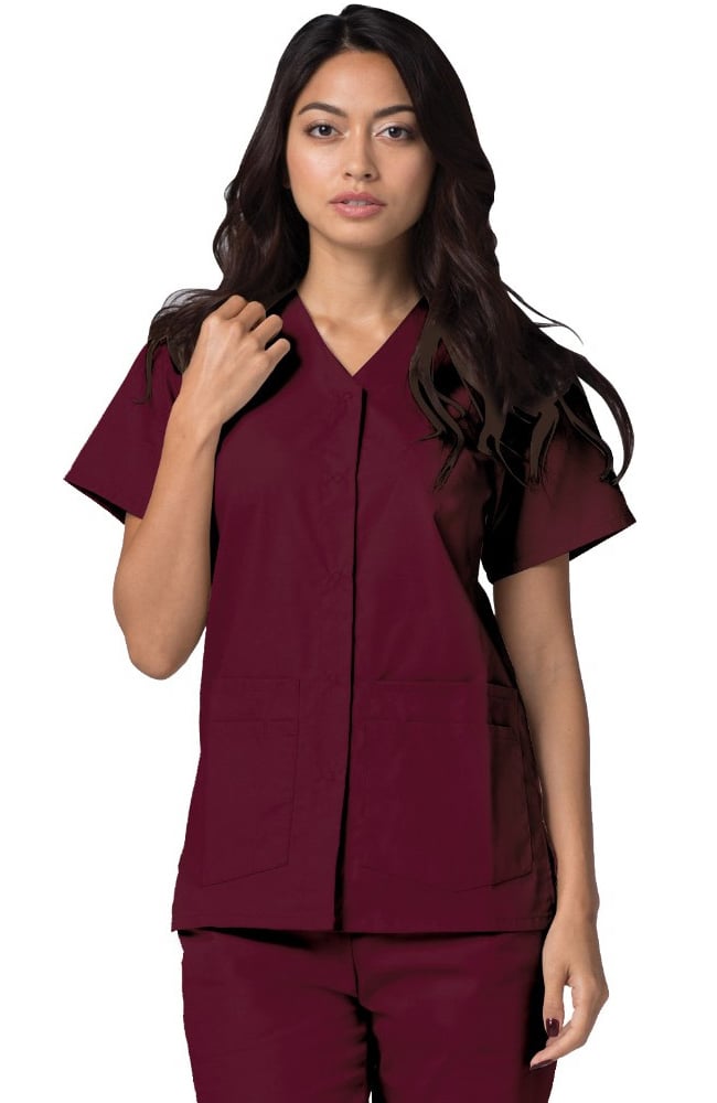 Adar Women's Double Pocket Snap Front Scrub Top 604
