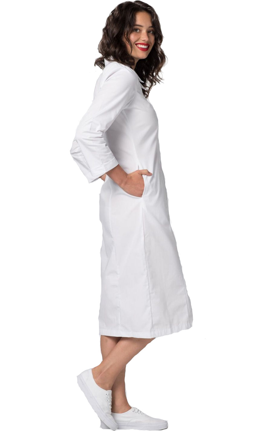 Adar Women's Double Embroidered Collar Scrub Dress 2801