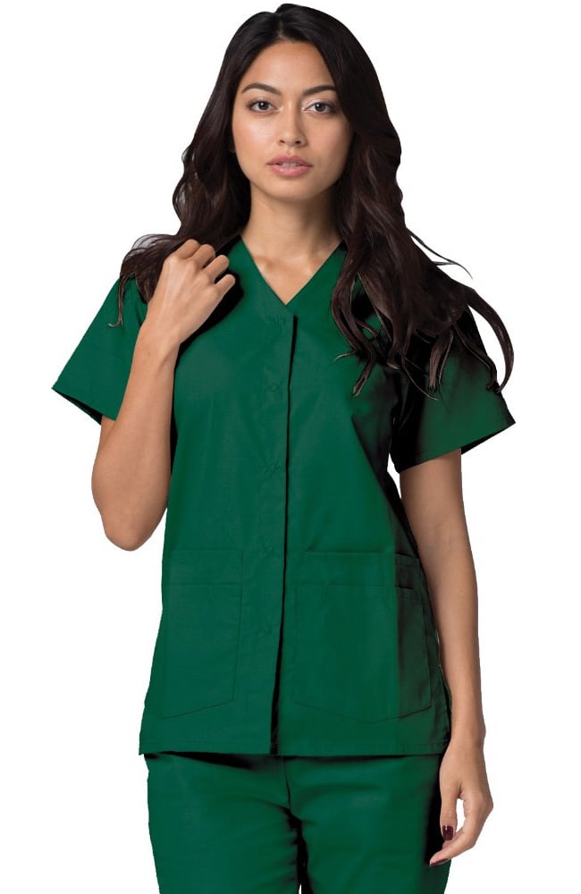 Adar Women's Double Pocket Snap Front Scrub Top 604