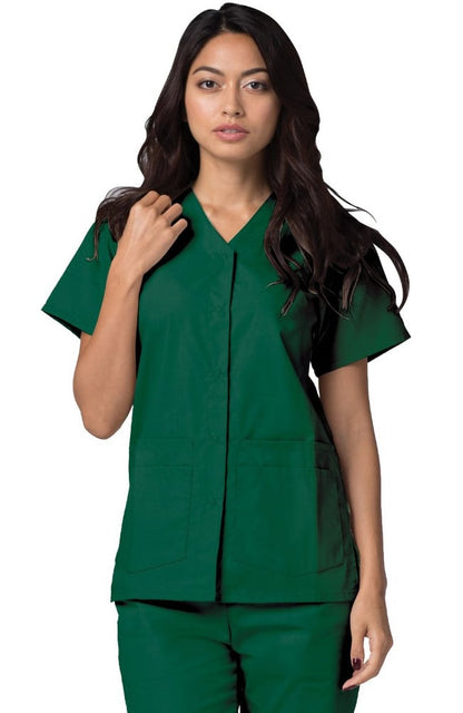 Adar Women's Double Pocket Snap Front Scrub Top 604