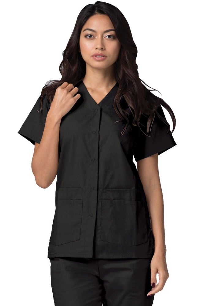 Adar Women's Double Pocket Snap Front Scrub Top 604