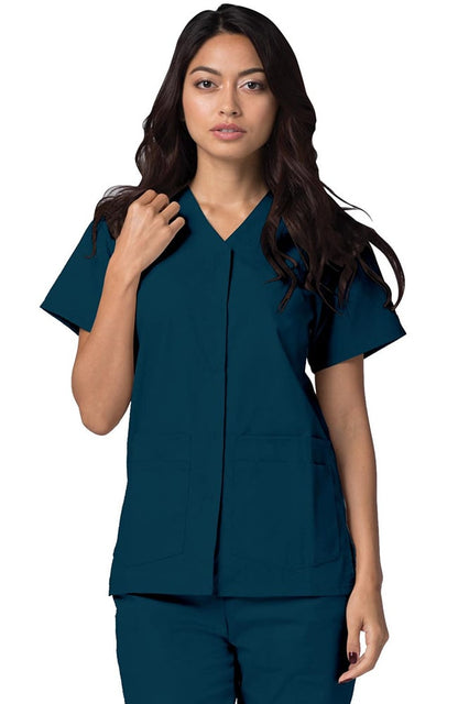 Adar Women's Double Pocket Snap Front Scrub Top 604