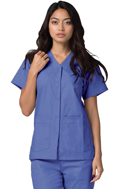 Adar Women's Double Pocket Snap Front Scrub Top 604