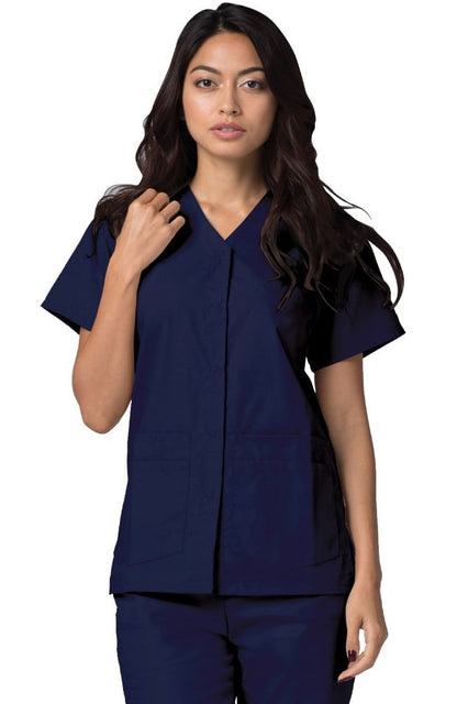 Adar Women's Double Pocket Snap Front Scrub Top 604