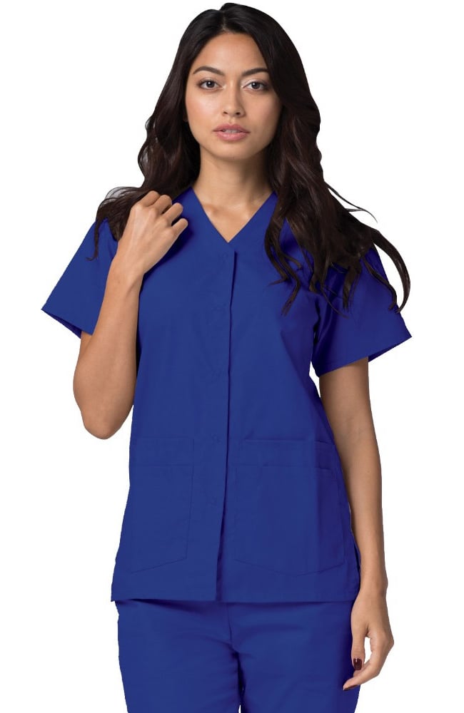 Adar Women's Double Pocket Snap Front Scrub Top 604
