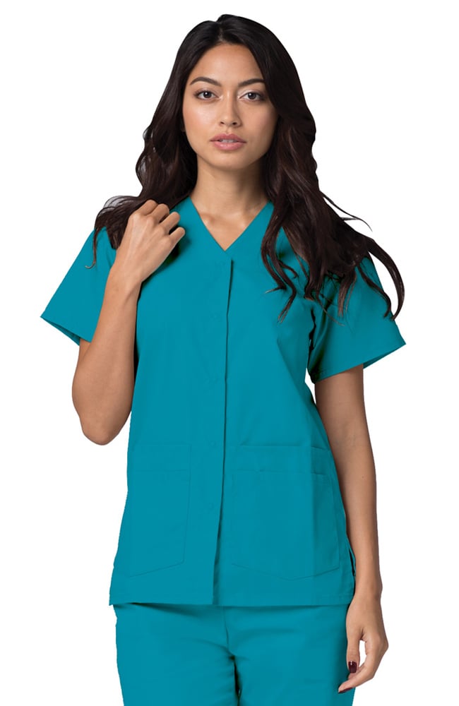 Adar Women's Double Pocket Snap Front Scrub Top 604