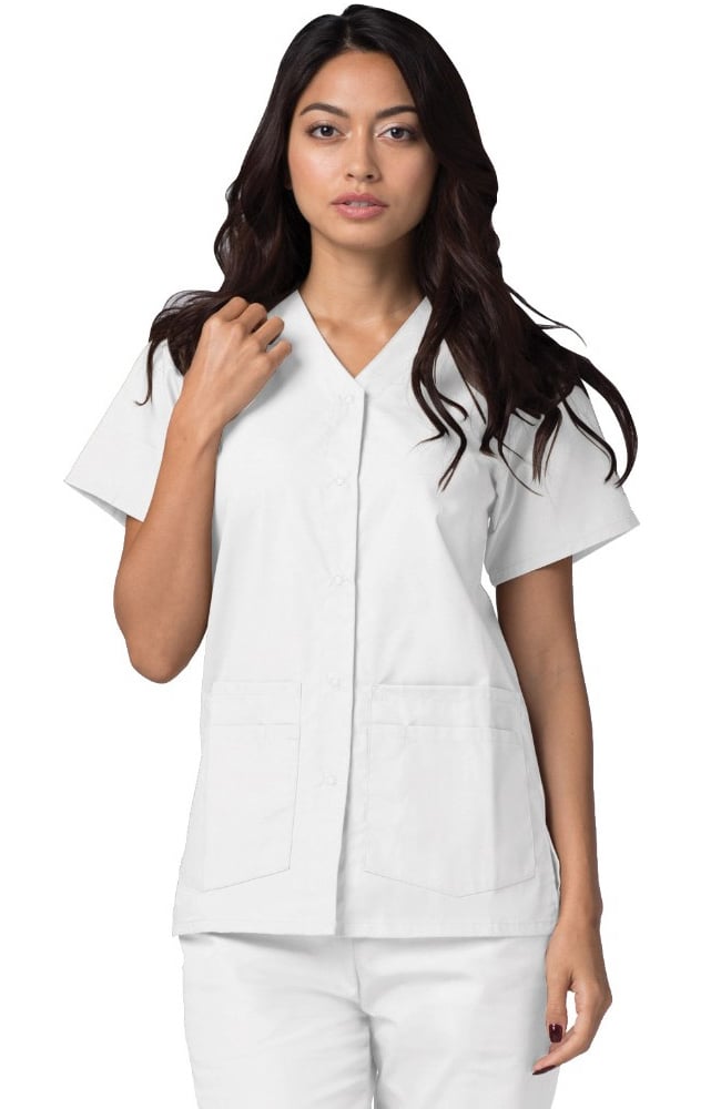 Adar Women's Double Pocket Snap Front Scrub Top 604