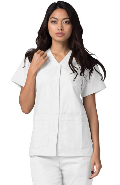 Adar Women's Double Pocket Snap Front Scrub Top 604