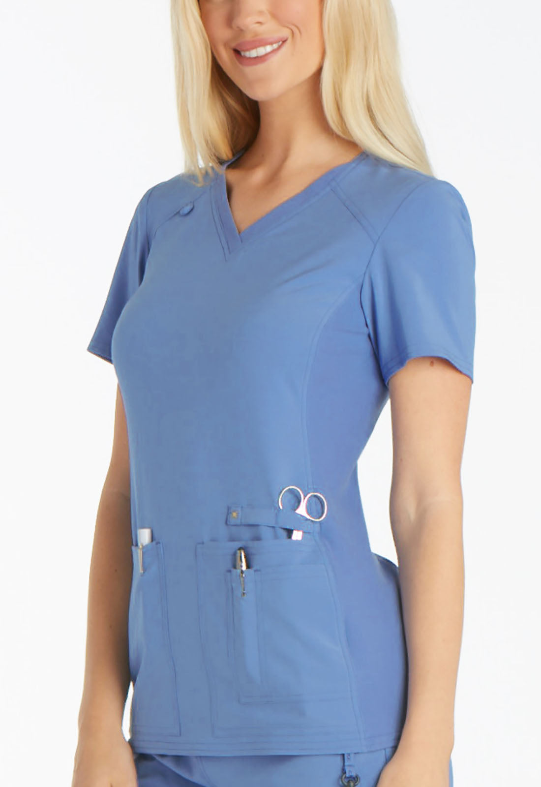 Cherokee Scrub Top Women Scrubs V-Neck Knit Panel Scrub Top