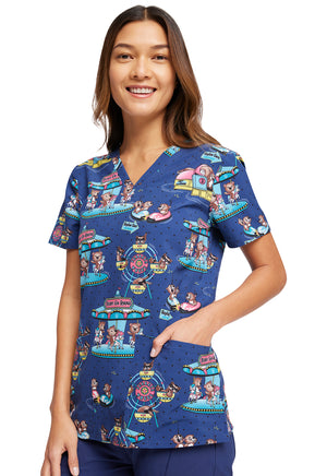 Cherokee Women's V Neck Print Scrub Top CK671