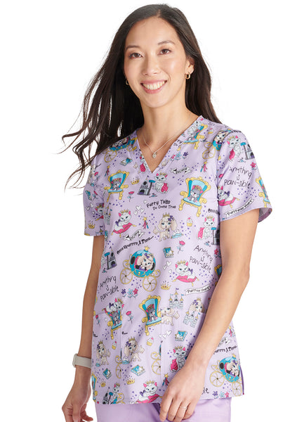 Cherokee Heartbeat Print V-Neck Scrub Tops