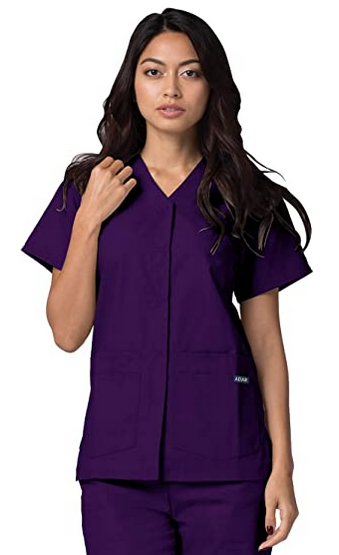 Adar Women's Double Pocket Snap Front Scrub Top 604