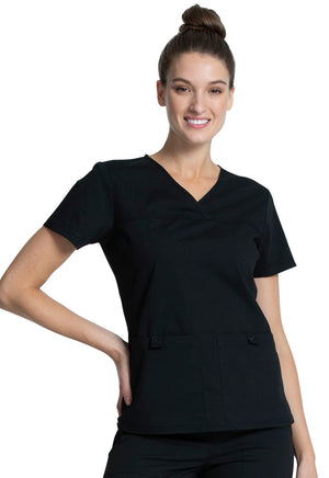 Cherokee Women's V-Neck Knit Panel Scrub Top WW2968
