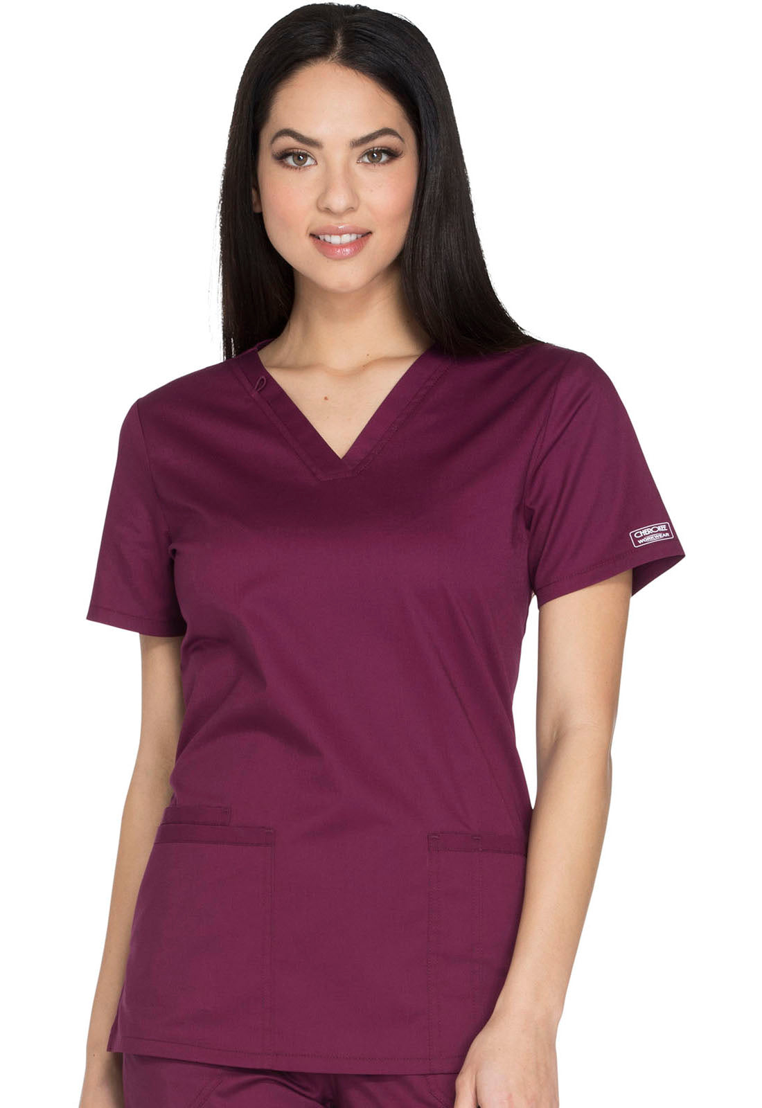 Heal Wear Heal + Wear Women Scrubs Top V-Neck Short Sleeve Female Medical with Pockets Regular Fit 4 Way Stretch Wine S, Adult Unisex, Size: Small